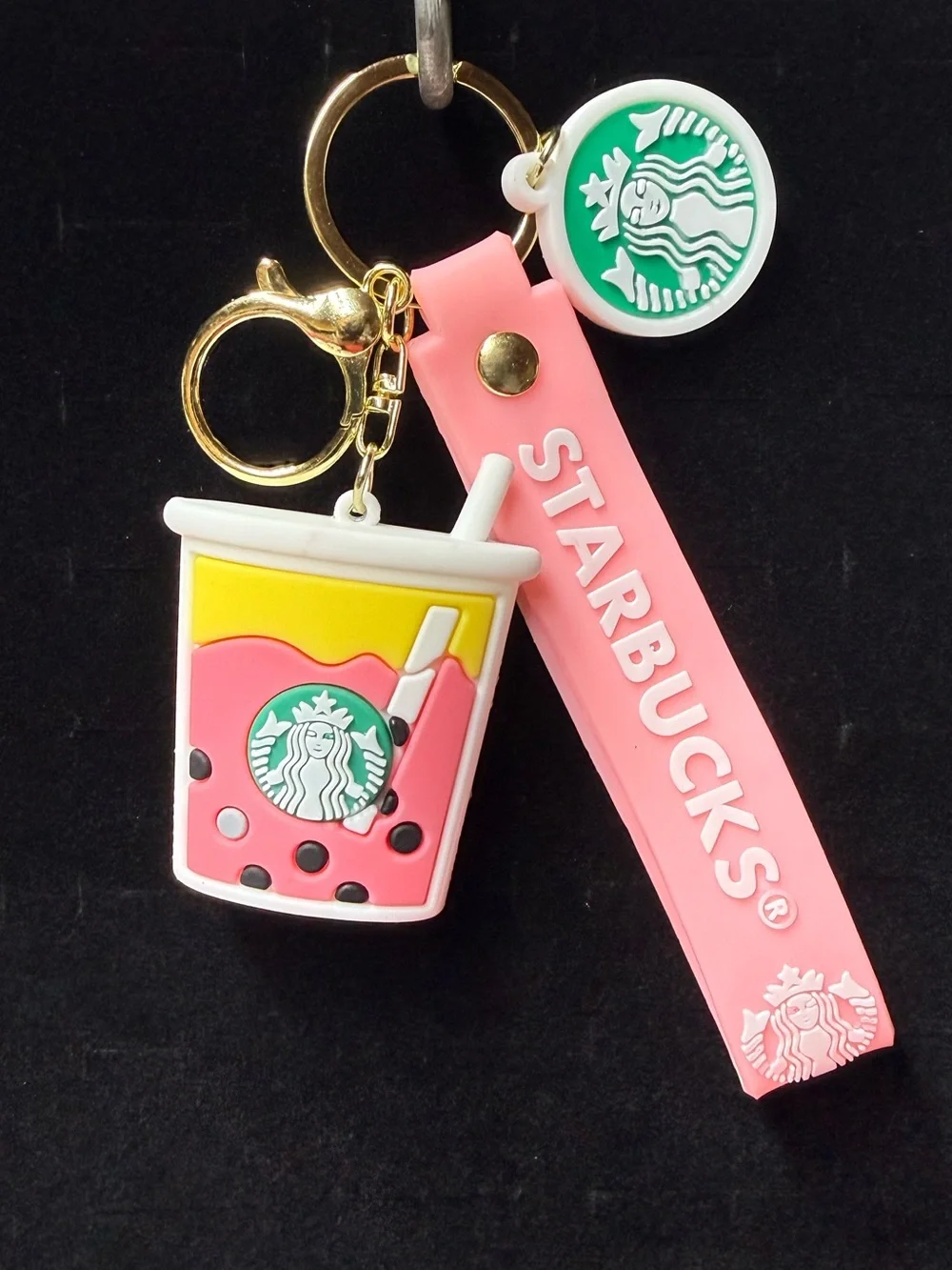 Starbucks Pink Bubble Tea Cup Bag Charm - Keychain with Gold Hardware